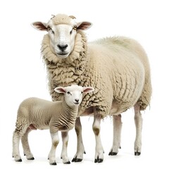 Fototapeta premium A Mother Sheep Standing Next to a Baby Sheep 