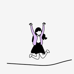 Simple abstract vector illustration back to school, girl jumping happily