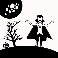 Hand drawn Halloween Dracula vampire black and white vector design silhouette