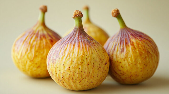 Fresh, ripe figs displayed on a soft background, showcasing their unique texture and colors, perfect for culinary use or decoration.