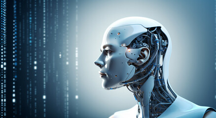Science and technology AI robot portrait close-up
