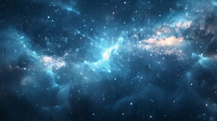 Fototapeta premium A Blue Nebula with Bright Stars and Clouds of Gas