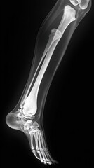 X-ray image of a human lower leg and foot, showing the tibia and fibula bones.
