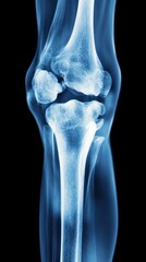 X-ray image of a human knee joint, showing the bones and ligaments.