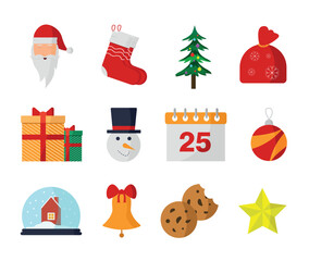 Christmas icons in cartoon style. New Year and Christmas concept.