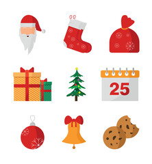 Set of Christmas icons on white background. Santa Claus, gifts and other items.