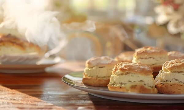 A plate of biscuits sits on a wooden table Video