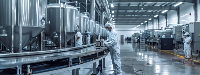 Modern beverage production line in a factory