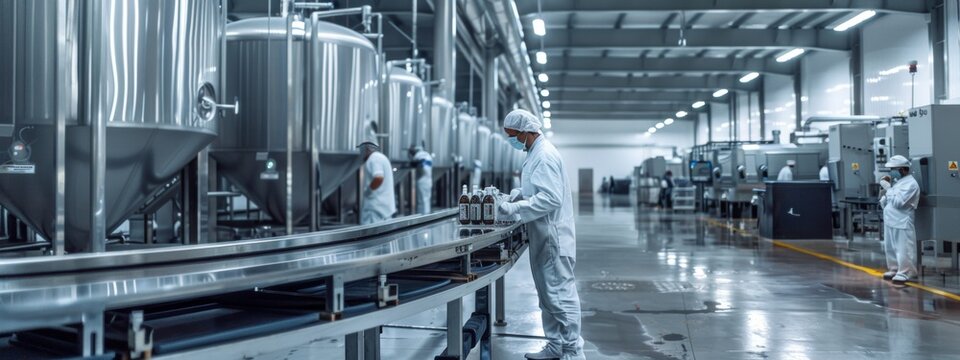 Modern beverage production line in a factory