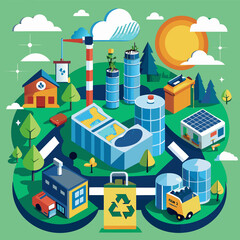 Fototapeta premium Recycling facility symbolizing circular graphic design