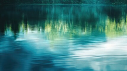 Abstract depiction of a tranquil lake with smooth blues and greens, reflecting the peacefulness of still water