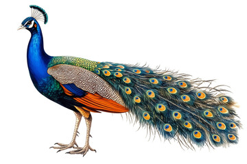 Obraz premium Elegant peacock with colorful plumage on a transparent background
