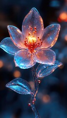 A glass flower glowing in the dark. Perfect for projects about nature, fantasy, or magic.