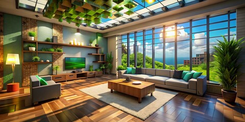 * "Industrial-chic meets pixel perfect in this pixelated palace, where exposed brick and reclaimed wood hang alongside