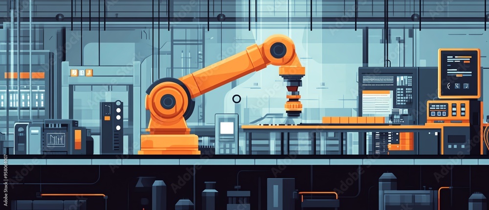 Aufkleber Visual of industrial automation and workflow optimization, with checkboxes representing streamlined business processes and operational improvements