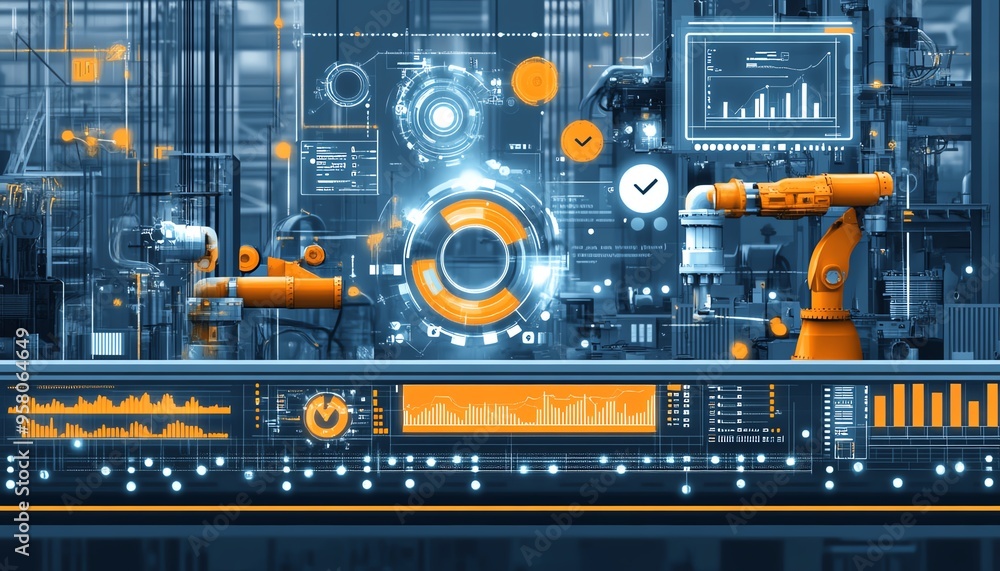 Aufkleber Visual representation of automation in industrial business processes, highlighting workflow optimization with checkboxes and efficiency indicators
