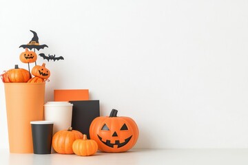Seasonal Halloween offers flyer featuring a collection of themed products, with a mix of spooky and festive elements Includes ample space for promotional text and discount details