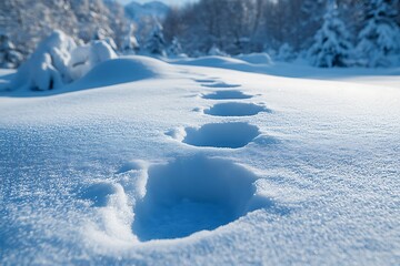 Obraz premium Footprints in fresh snow evoke a sense of serene winter solitude.
