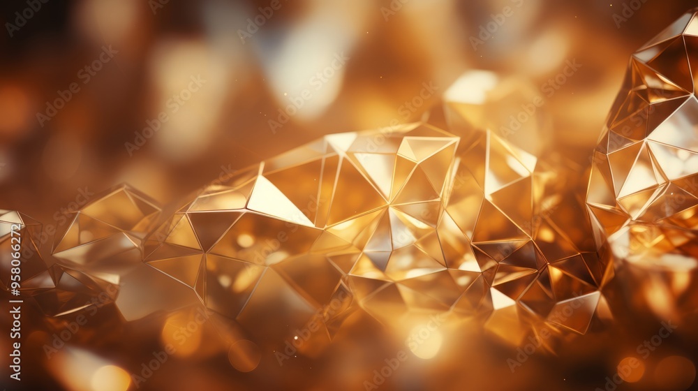 Poster a gold colored image with a lot of triangles and a lot of light. the image has a lot of texture and 
