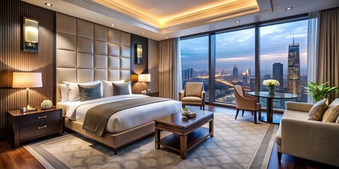 Luxurious hotel rooms feature elegant furniture, premium amenities, and breathtaking views, perfect for a relaxing