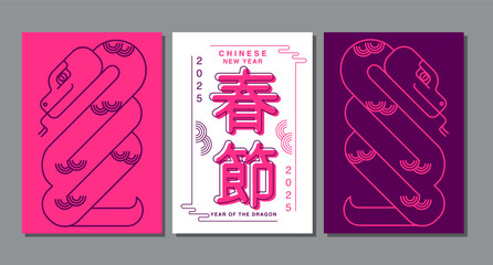 Lunar new year, Chinese New Year 2025 , Year of the Snake , line art ,outline ,Geometric shapes