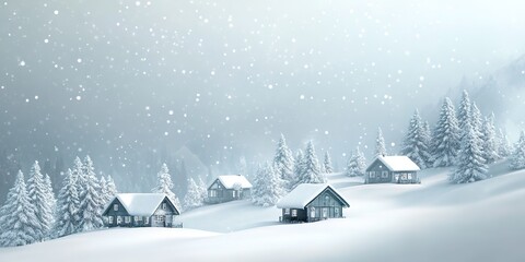 Snowy winter landscape with cozy houses.
