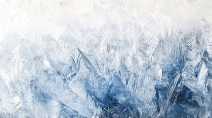 Abstract patterns of frost on a windowpane, with delicate icy textures and cool whites and blues
