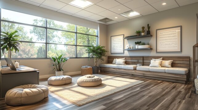 A pet-friendly office with designated pet areas, comfortable pet beds, and pet-friendly amenities.