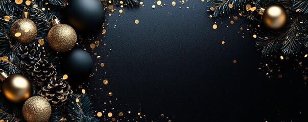 Elegant Christmas banner with black and gold decorations