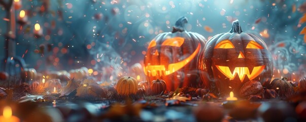 Halloween pumpkins and spooky decorations, 4K hyperrealistic photo