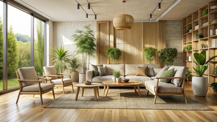 Fototapeta premium Natural textures and sustainable materials come together in harmony, producing a peaceful and eco-friendly space that