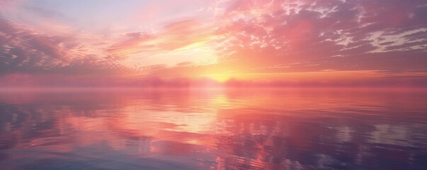 Obraz premium Horizon ablaze with the colors of sunrise, 4K hyperrealistic photo