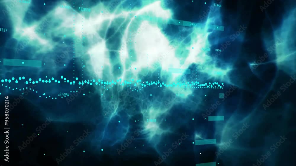 Poster abstract data visualization and digital wave animation over blue and white background