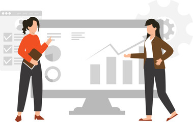 The girls are talking about the business graph.