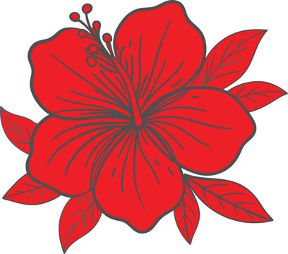 red hibiscus flower with gray outline clip art preview