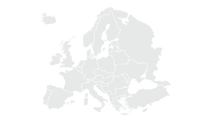 Map of Europe.for website layouts,background,education, precise,customizable,Travel worldwide,map silhouette backdrop,earth geography, political,reports. Grayscale style ,isolated on white background.