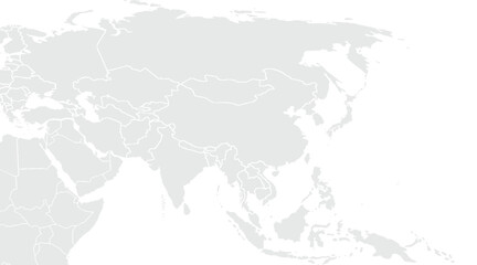 Map of Asia. for website layouts,background,education, precise,customizable,Travel worldwide,map silhouette backdrop,earth geography, political,reports. Grayscale style ,isolated on white background.