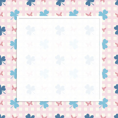 Cute kawaii clover leaves with seamless butterfly pattern with pastel grid poster notepad background