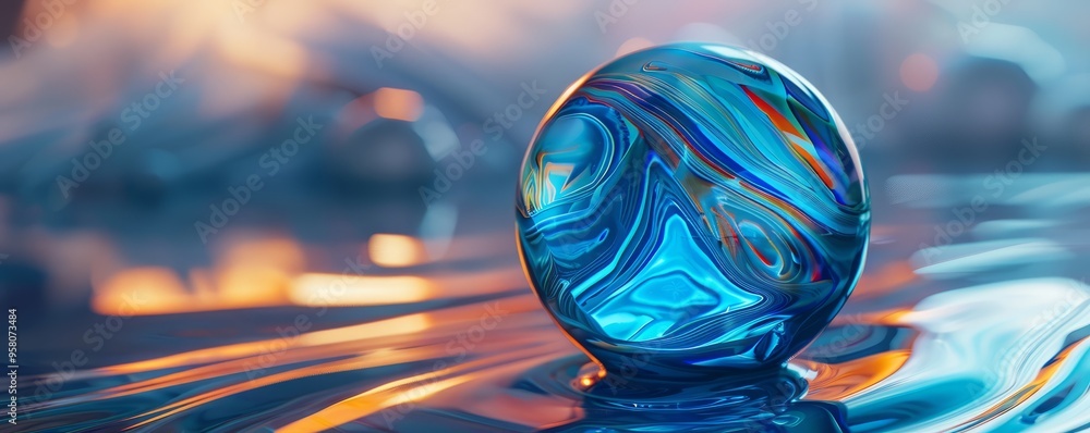 Poster glossy liquid 3d orb with dynamic patterns, 4k hyperrealistic photo