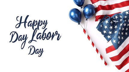 Banner for a happy Labor Day celebration. United States federal holiday. writing by hand and displaying the American flag. includes the handwritten phrase "Happy Labor Day". White background. Vector