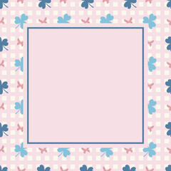 Cute kawaii clover leaves with seamless butterfly pattern with pastel grid poster notepad background