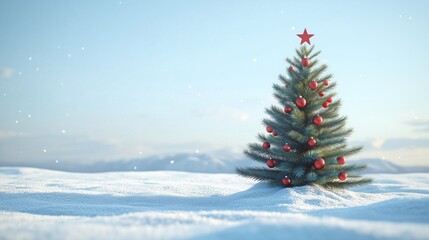 Christmas tree illustration with snow-covered pine branches, perfect for winter holiday greeting cards