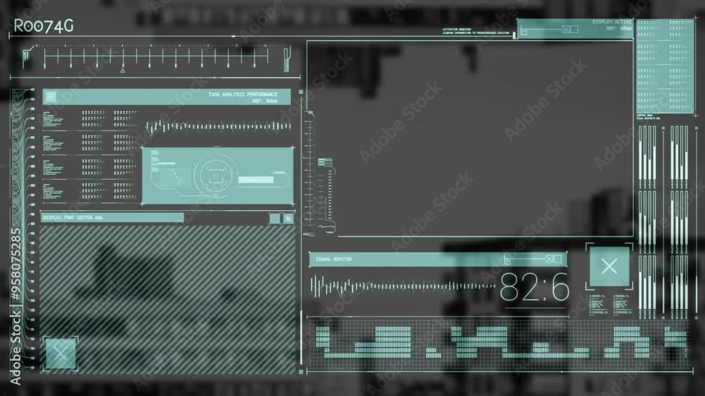 Poster Data analysis and performance monitoring animation over urban cityscape background