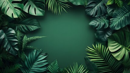 Naklejka premium Lush green tropical leaves framing an elegant minimalistic background