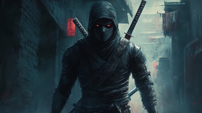 A cold-blooded male assassin, with a ninja sword strapped to his back