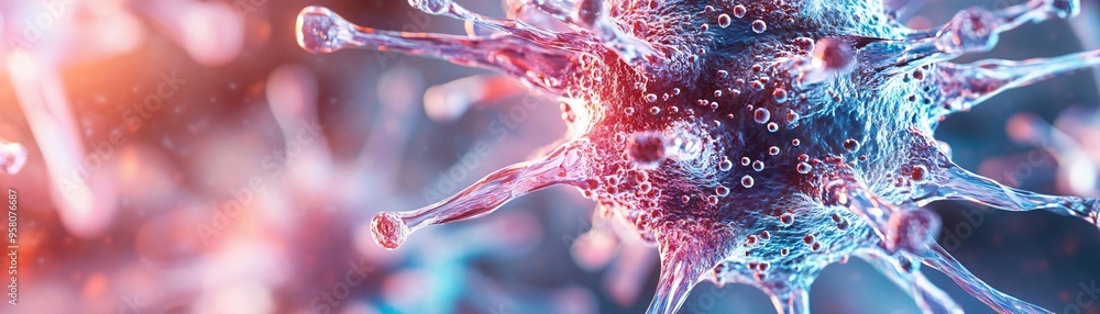 Poster close-up view of a virus structure with vibrant colors, illustrating the complexity of microorganism