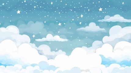 Fototapeta premium Kawaii Fantasy Pastel Colorful Sky with Clouds and Stars Background in a paper cut