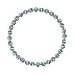 Vintage round or circle frame, metal chain, isolated. Empty copy space for paintings, mirrors or photo. Silver simple frame. Style decorative border, jewel deco art object. Png