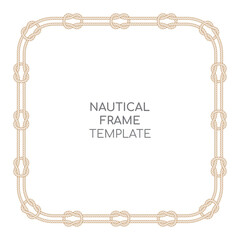Vector square frame made of a thick, knotted rope. The rope is a light brown color and the background is white. 