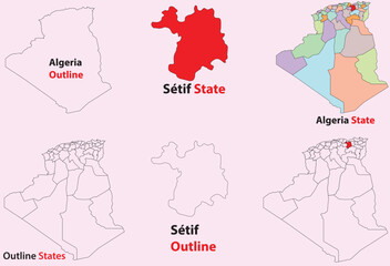 S&eacute;tif map vector of Algeria, S&eacute;tif line map, S&eacute;tif with city map, S&eacute;tif outline map